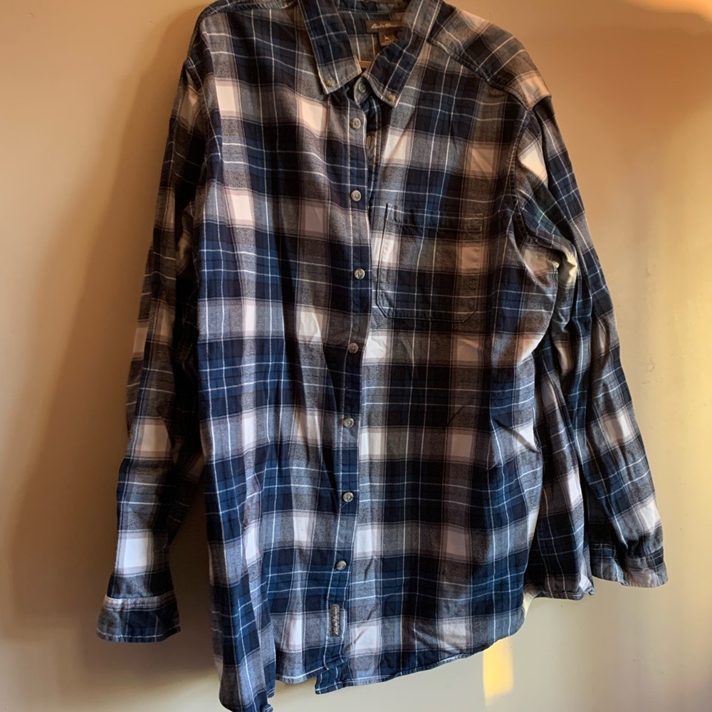 Eddie Bauer Mens Navy and White Plaid Button Down Shirt Size Tall 3XL